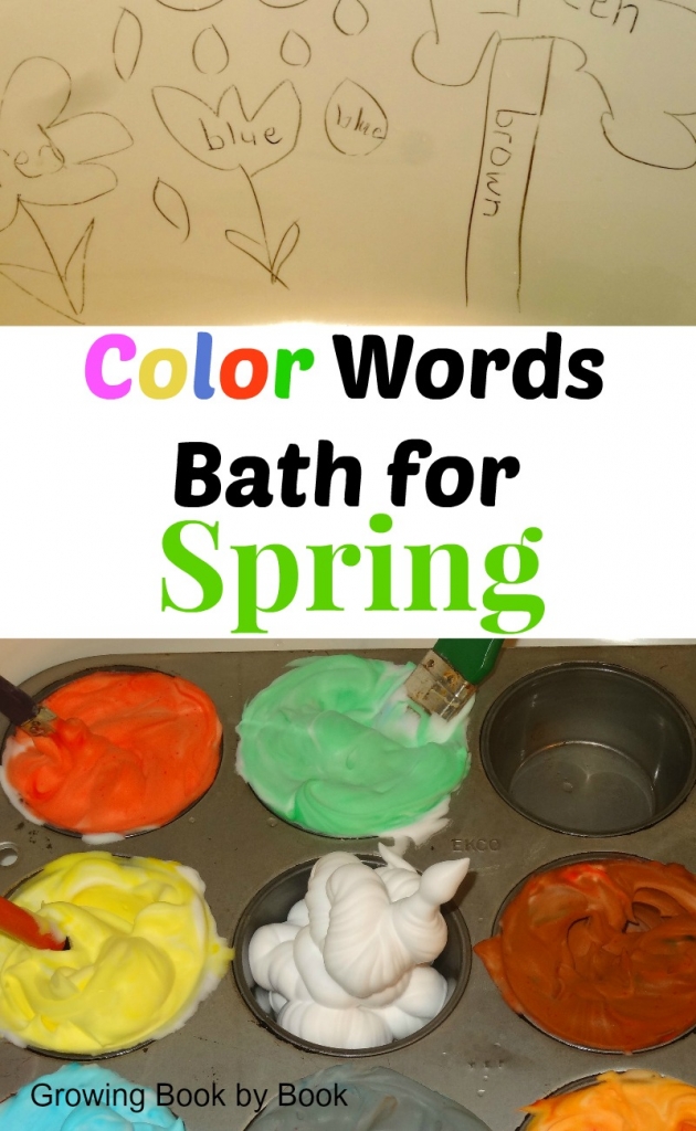 Color words bath to compliment the book, Hopper Hunts for Spring from growingbookbybook.com