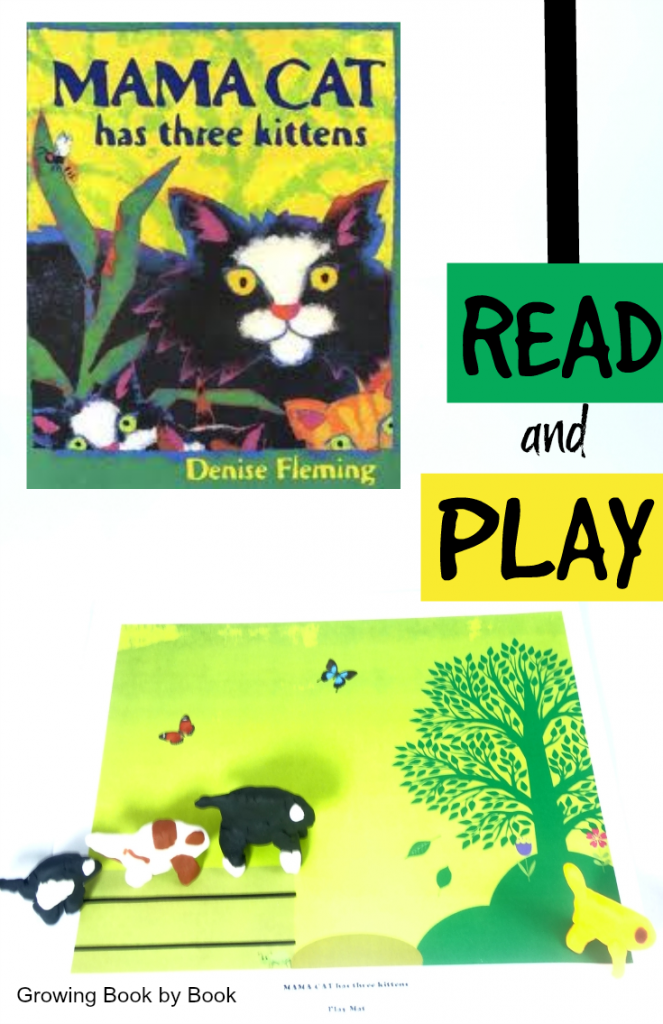 Mama Cat Has Three Kittens FREE printable playdough mat for retelling and vocabulary bulding from growingbookbybook.com