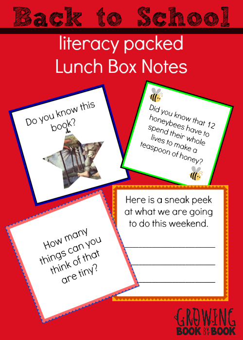 lunch box notes great for putting in those back to school lunches from growingbookbybook.com
