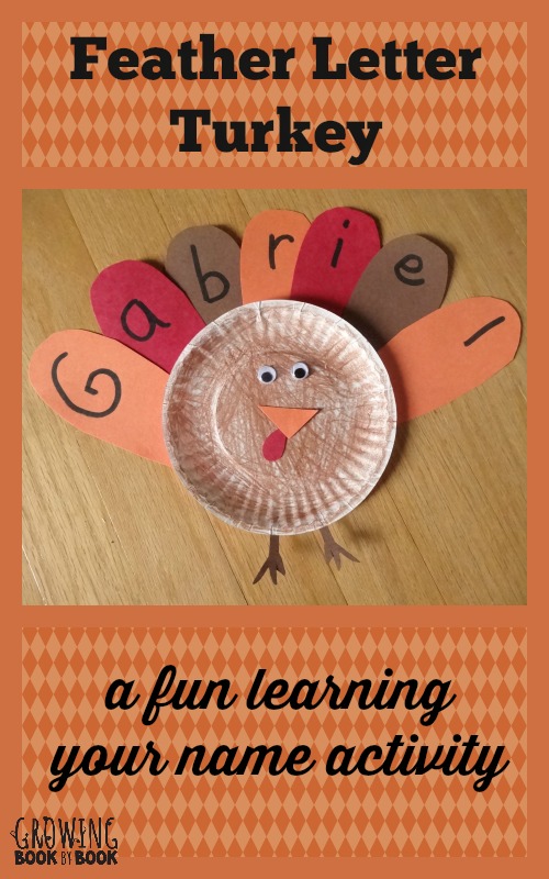 A fun Thanksgiving themed craft to practice learning your name from growingbookbybook.com