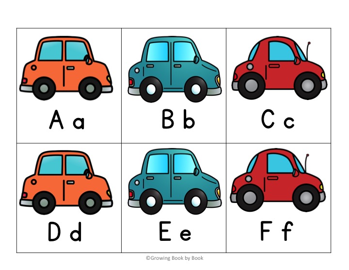 printable alphabet cards with a car theme