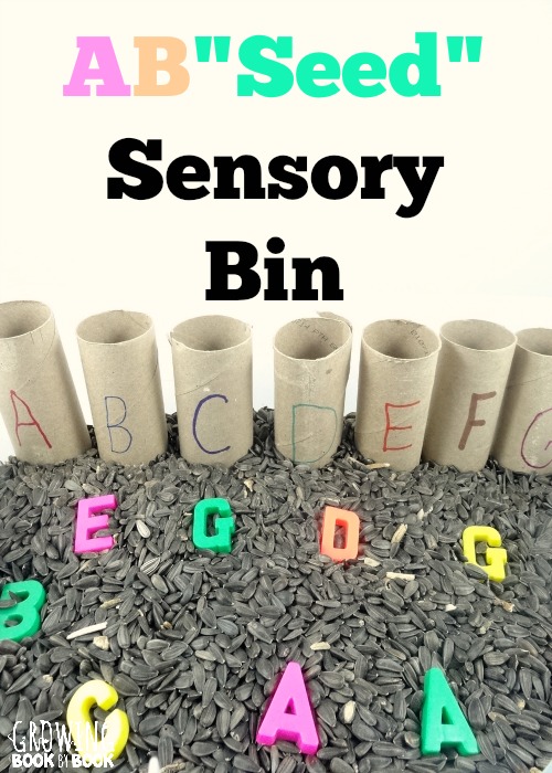 Alphabet activities to work on letter recognition with a sensory bin experience from growingbookbybook.com