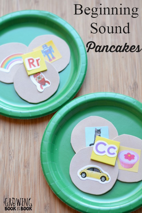 Serve a plate of beginning sound pancakes with a fun hands-on #playfulpreschool activity from growingbookbybook.com