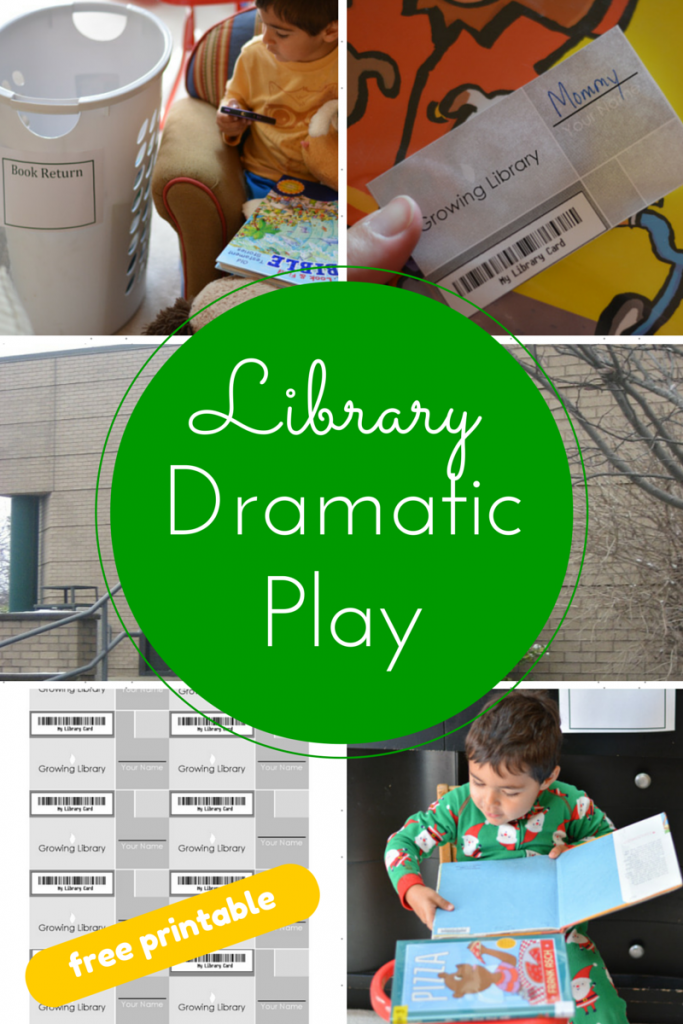Create a library dramatic play area for preschoolers from Growing Book by Book. Includes free dramatic play printables.