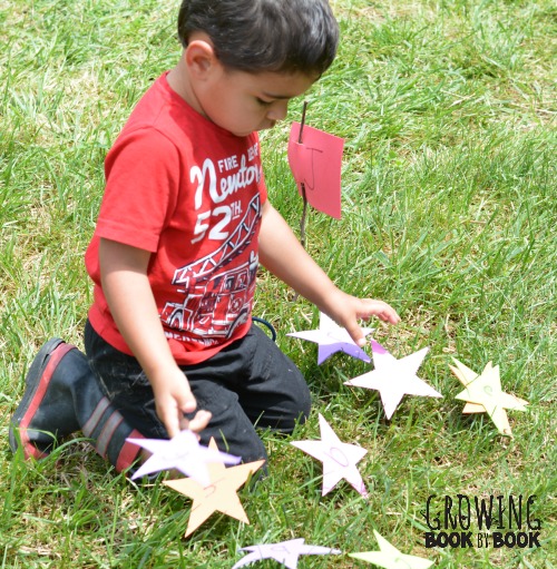 A matching stars and flag alphabet activity.