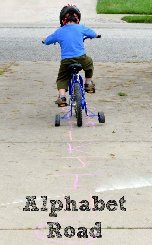 Let the kids bike down the alphabet road! A fun alphabet activity for preschoolers.