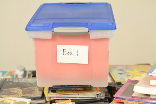 use plastic tubs for book rotations