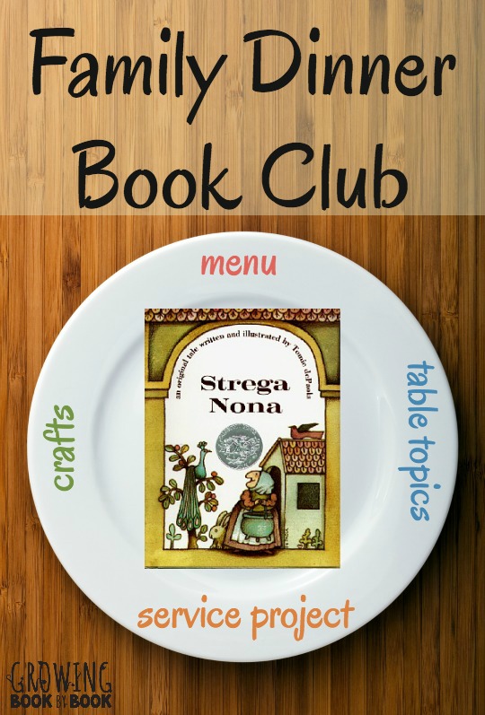 Get your themed menu, table crafts, family service project and conversation starters for the Strega Nona Family Dinner Book Club.
