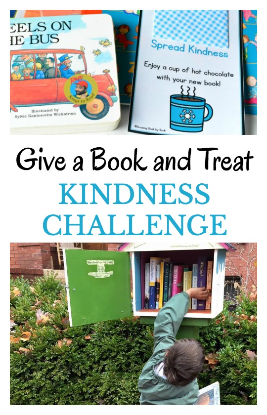 Give a book and treat kindness challenge is a great random act of kindness that kids can perform. Plus, it spreads a love of reading. There is even a free printable hot chocolate note to include.