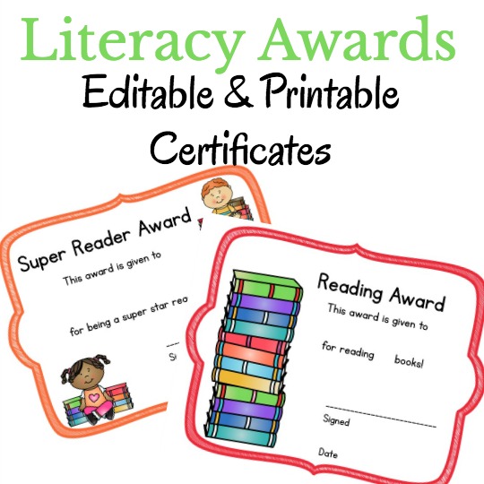 Editable and printable reading awards!