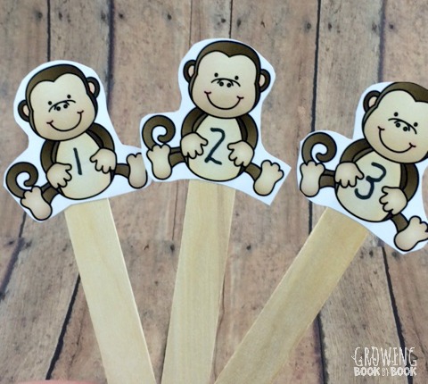 5 Little Monkey Puppets on craft sticks