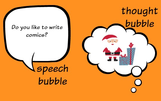 Show kids how to use speech bubbles and thought bubbles when writing comic books.