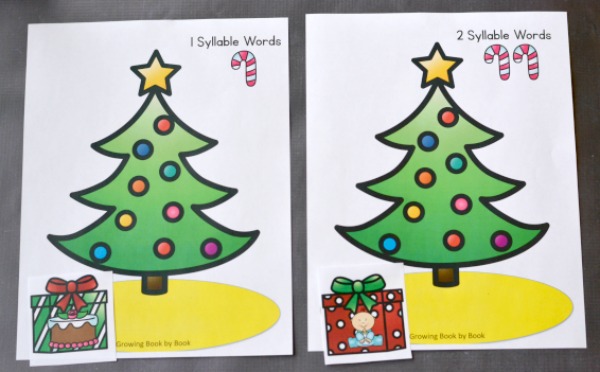 A Christmas activity to work on syllable counting to build phonological awareness.