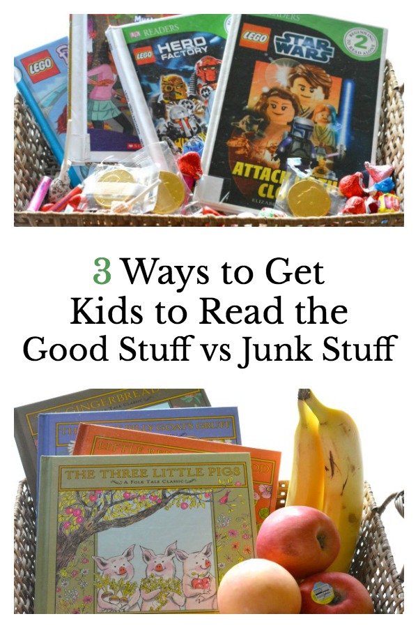 Tips for getting kids to read less junk and more of the good books that will stretch their imaginations, grow their vocabulary, and build a love of books and reading.