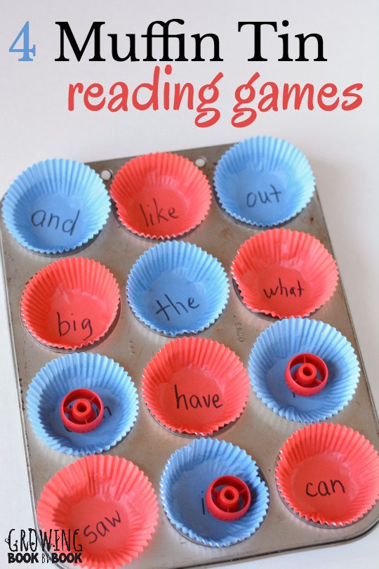 4 fun reading games that use common household items such as a muffin tin. Simple and expensive reading activities to get the kids learning!