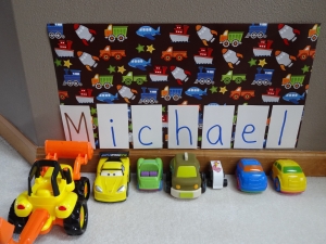 Organize cars and learn to spell your name with this parking garage activity from growingbookbybook.com