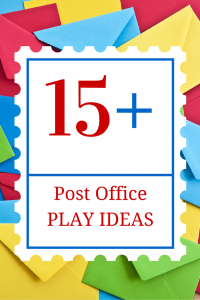 Over 15 post office play ideas to encourage literacy play with young children. Includes books for kids about the post office and mail carriers.