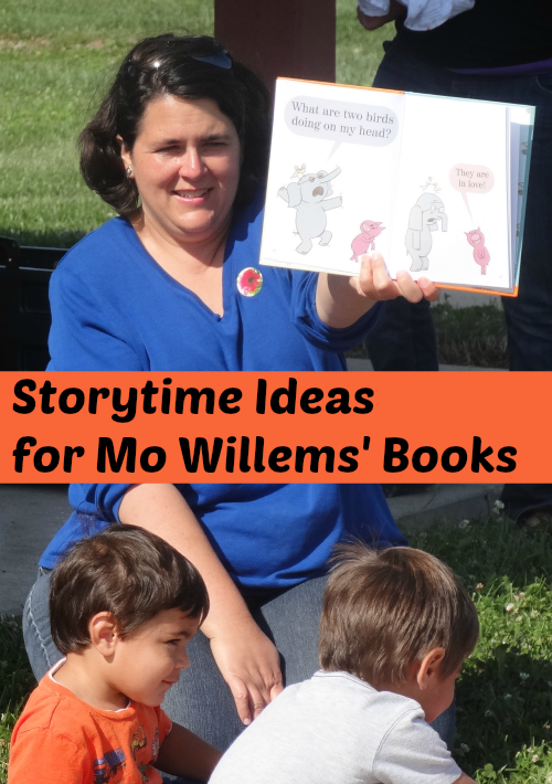 Storytime Ideas for Mo Willems' books The Pigeon Needs a Bath and There Is a Bird On Your Head from growingbookbybook.com