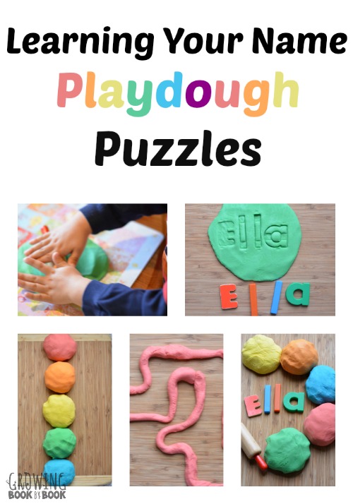 Learn how to spell your name with this #playfulpreschool playdough activity from growingbookbybook.com .
