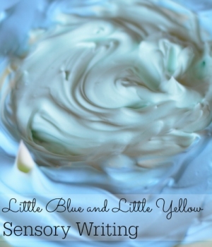 Sensory writing fun with Little Blue and Little Yellow by Leo Lionni.