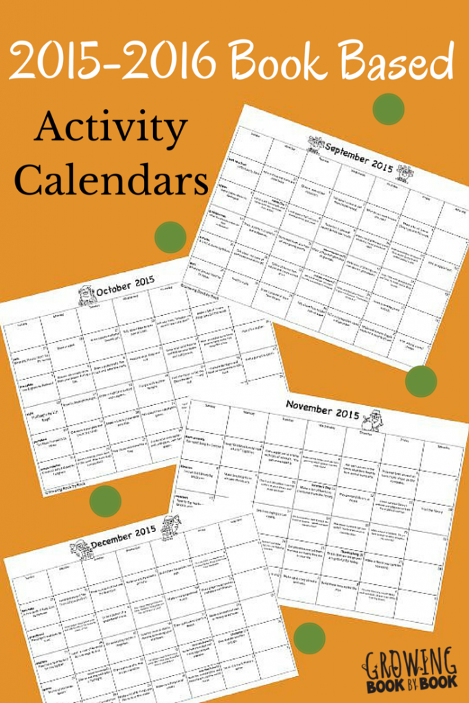 2015-2016 Book Based Activity Calendars