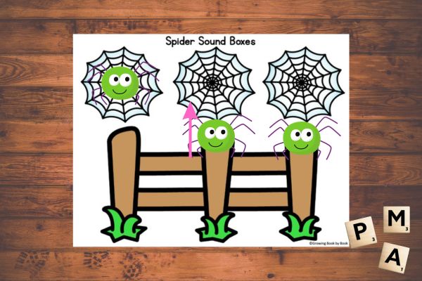 spider segmenting activity with an Elkonin box printable