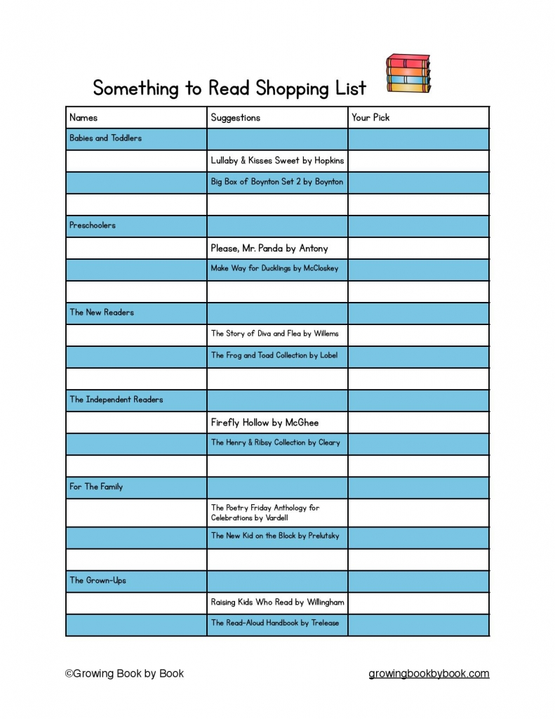 free printable shopping list for books