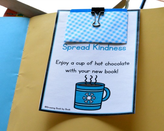 attach hot chocolate note to the inside of a book you are donating