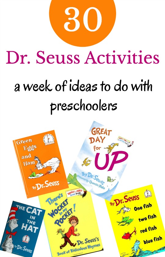 A week worth of Dr. Seuss activities for preschoolers including ideas for The Cat in the Hat, One Fish Two Fish Red Fish Blue Fish, Great Day for Up, There's a Wocket in my Pocket and Green Eggs in Ham. A whole Dr. Seuss themed unit waiting for lots of hands on play and learning.