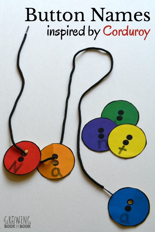 The Corduroy book by Don Freeman inspired this button activity for learning a child's name. A free button printable is included!