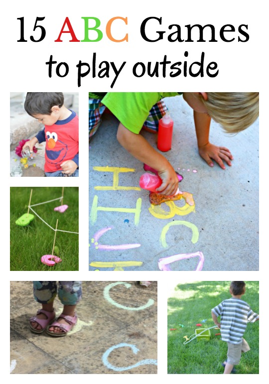 ABC games that are great for the outdoors. Chalk games, water play ideas, movement activities and sand and dirt play ideas to work on letter recognition!