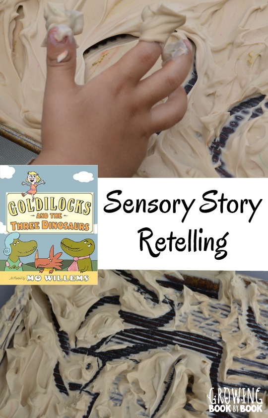 Help kids work on retelling a story to build comprehension after reading Goldilocks and the Three Dinosaurs. This hands-on sensory activity is great for kids who need to move as they process.