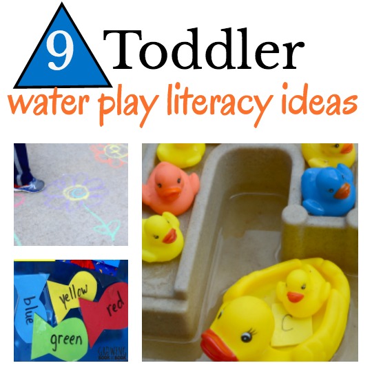 Playful toddler activities that all involve water play. Through play, toddlers will build literacy skills such as alphabet awareness, fine motor skills, and phonological awareness.