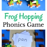 Grab the LEGO and build your frogs and game board. Then, play this phonics game to work on blending words or adapt for younger kids to work on letter identification and letter sounds.
