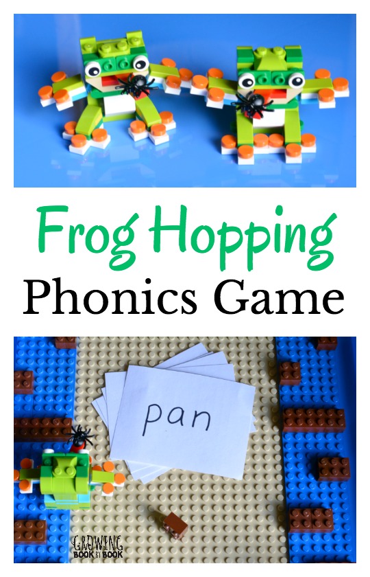 Grab the LEGO and build your frogs and game board. Then, play this phonics game to work on blending words or adapt for younger kids to work on letter identification and letter sounds. 