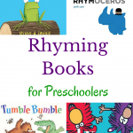 Check out these preschool books with an emphasis on rhyming. A great book list for helping kids develop phonological awareness.
