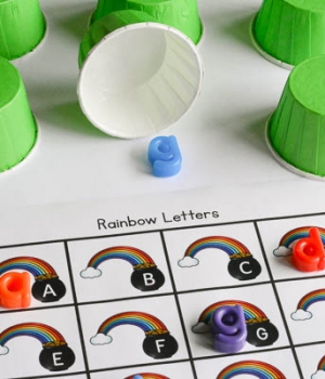 match the letters alphabet game with a rainbow theme
