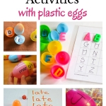 14 creative early literacy activities to do with plastic eggs. Ideas for alphabet play, sight words, word work, and reading.