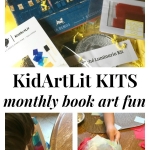 KidArtLit Kits are a fantastic subscription gift ideas for kids ages 3-8. Each kit comes with a hardcover book, and process art activities.