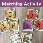 A printable alphabet matching game with a sandwich theme