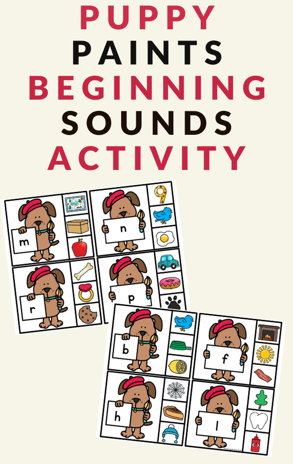 puppy themed beginning sounds clip cards activity